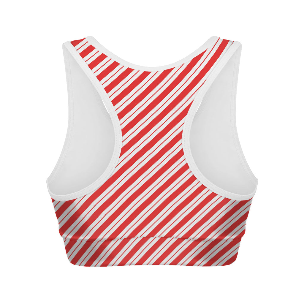 Red And White Candy Cane Stripes Print Women's Sports Bra