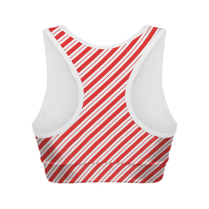 Red And White Candy Cane Stripes Print Women's Sports Bra