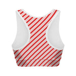 Red And White Candy Cane Stripes Print Women's Sports Bra