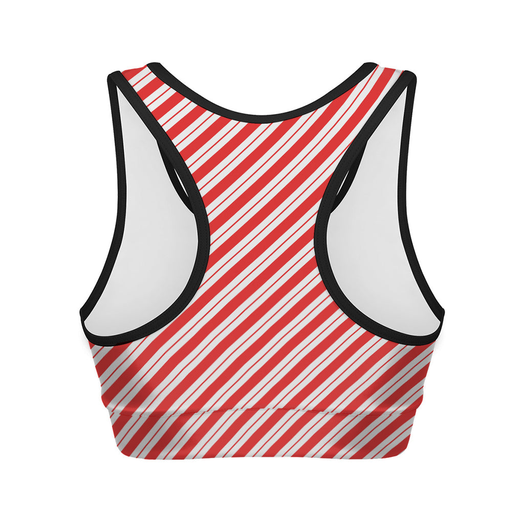 Red And White Candy Cane Stripes Print Women's Sports Bra