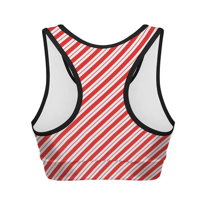 Red And White Candy Cane Stripes Print Women's Sports Bra