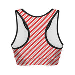 Red And White Candy Cane Stripes Print Women's Sports Bra