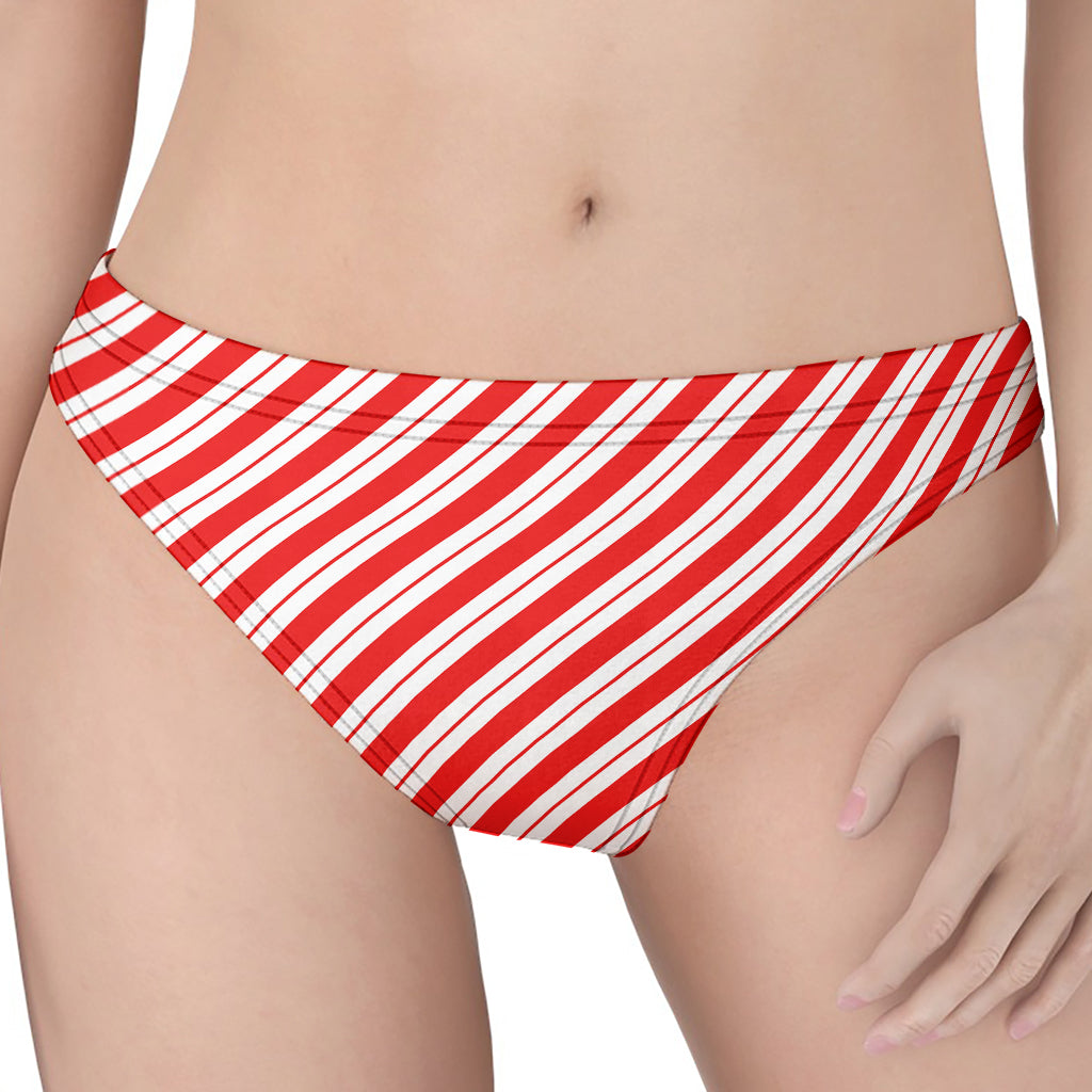 Red And White Candy Cane Stripes Print Women's Thong