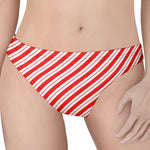 Red And White Candy Cane Stripes Print Women's Thong