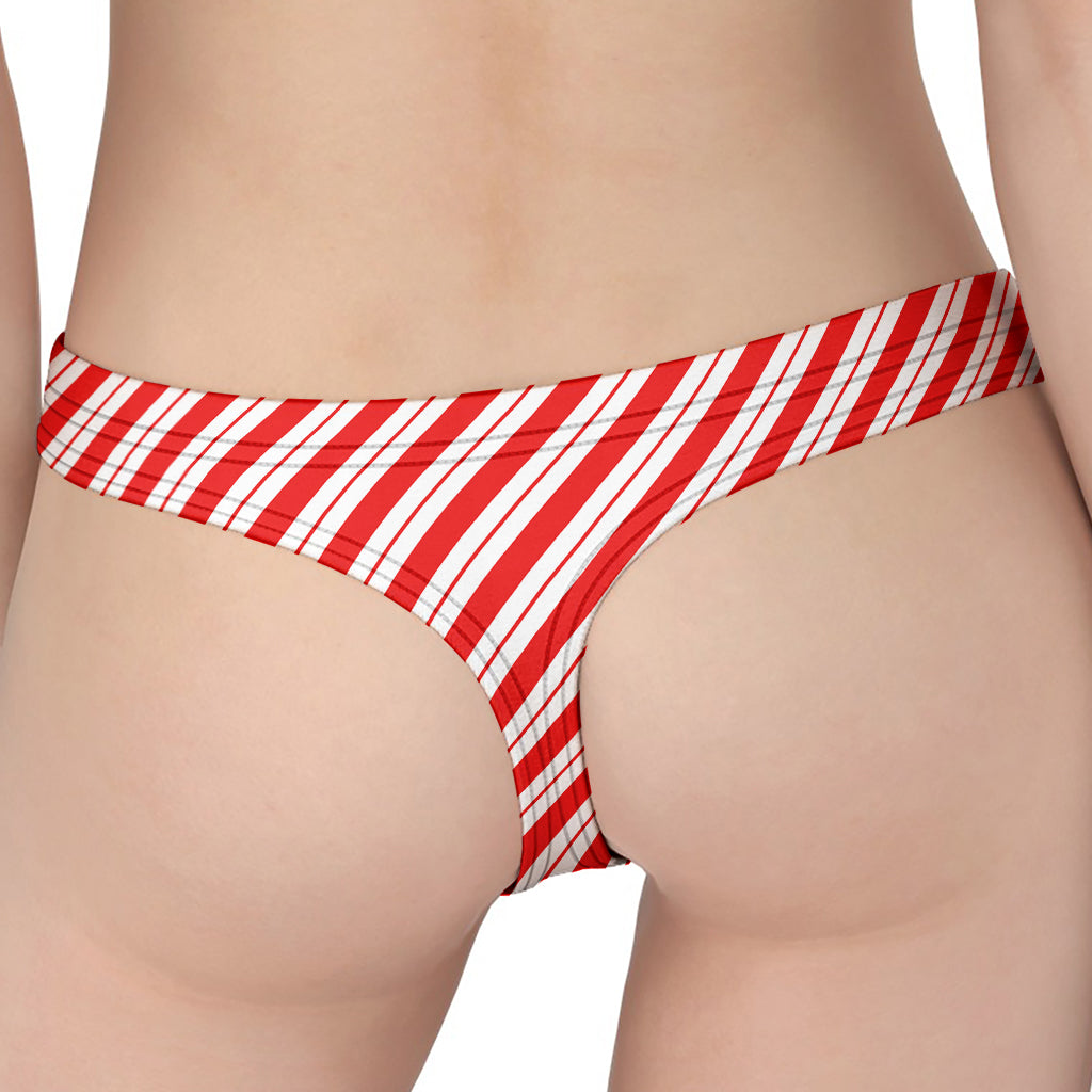 Red And White Candy Cane Stripes Print Women's Thong