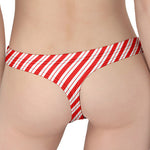 Red And White Candy Cane Stripes Print Women's Thong