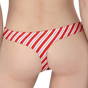 Red And White Candy Cane Stripes Print Women's Thong