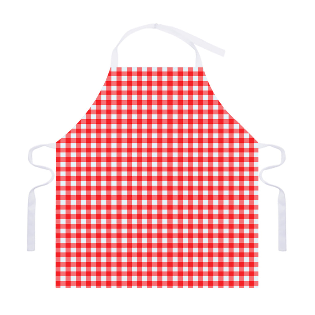Red And White Check Pattern Print Adjustable Apron