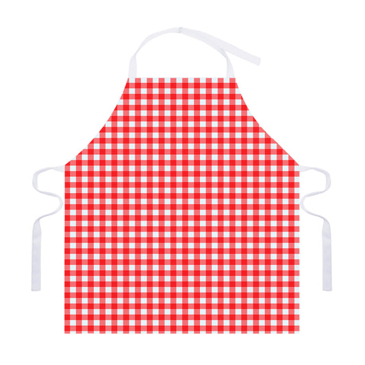 Red And White Check Pattern Print Adjustable Apron