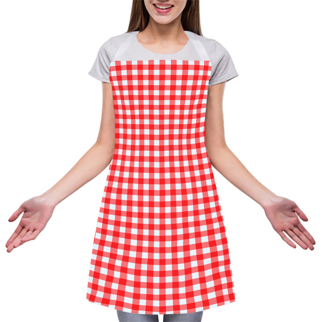 Red And White Check Pattern Print Adjustable Apron