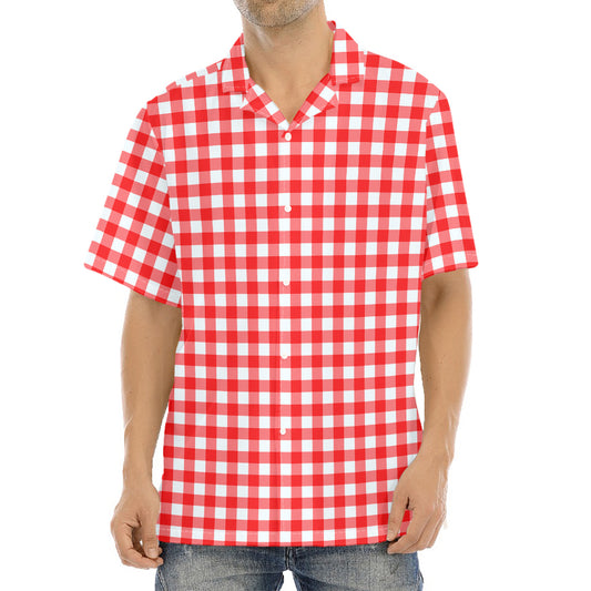 Red And White Check Pattern Print Aloha Shirt