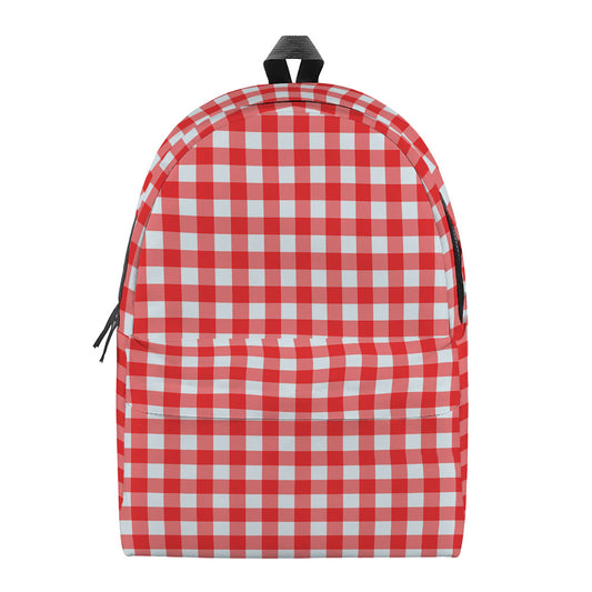 Red And White Check Pattern Print Backpack