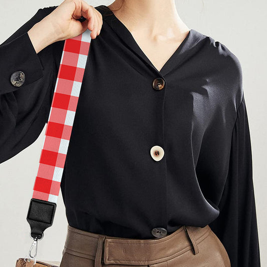 Red And White Check Pattern Print Bag Strap