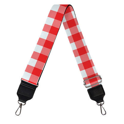 Red And White Check Pattern Print Bag Strap