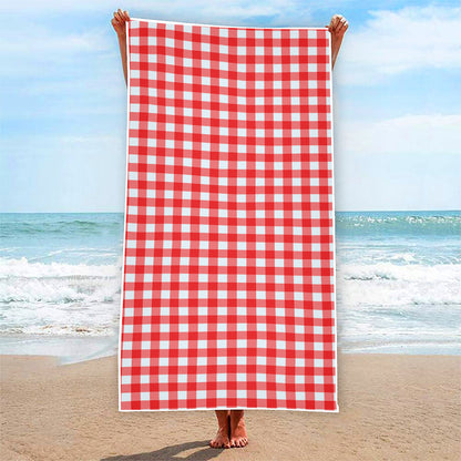 Red And White Check Pattern Print Beach Towel