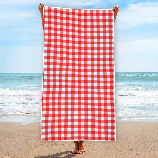 Red And White Check Pattern Print Beach Towel