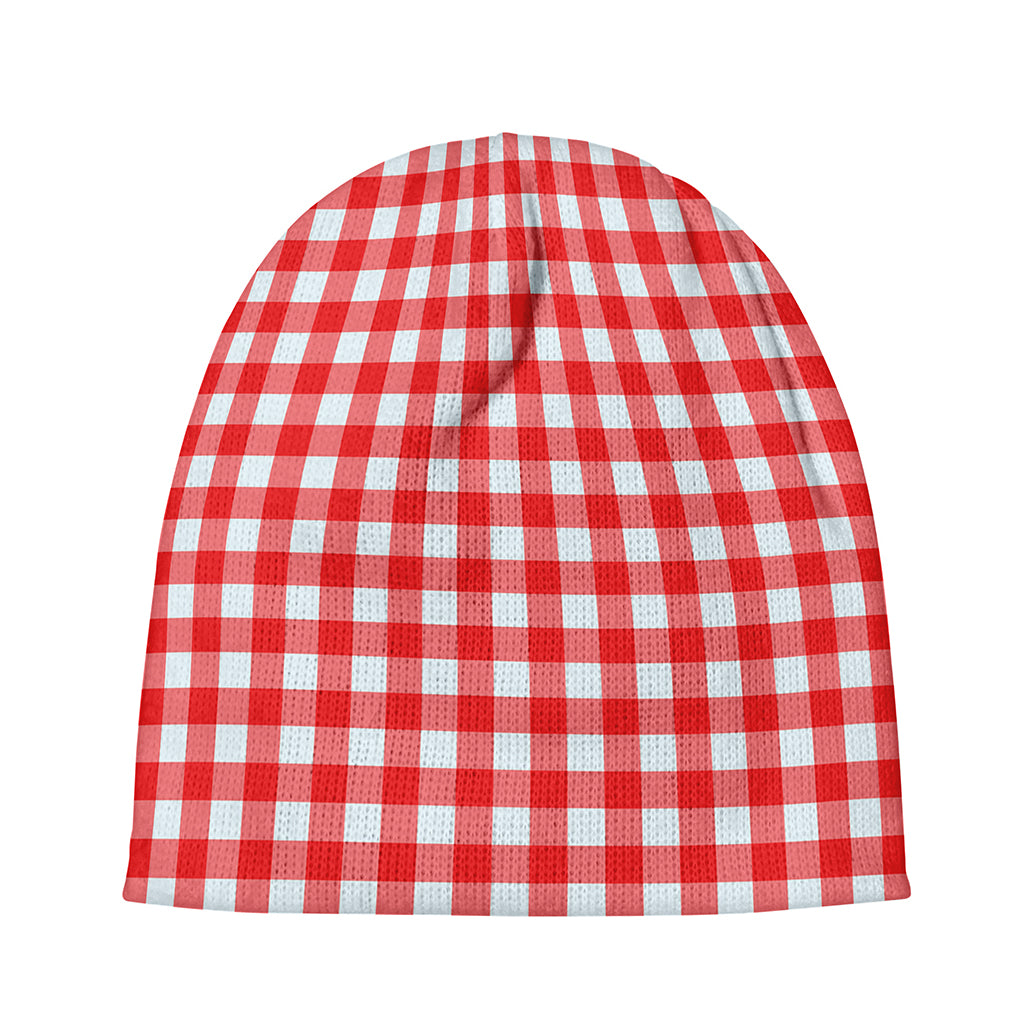 Red And White Check Pattern Print Beanie