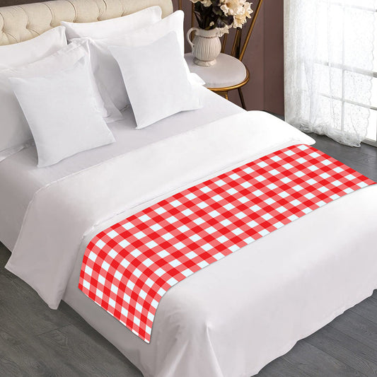 Red And White Check Pattern Print Bed Runner