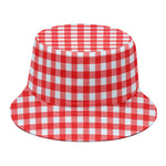 Red And White Check Pattern Print Bucket Hat