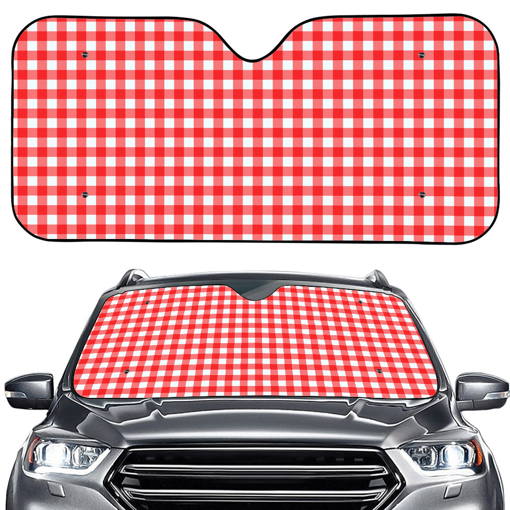 Red And White Check Pattern Print Car Windshield Sun Shade