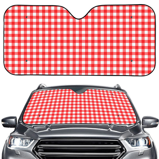 Red And White Check Pattern Print Car Windshield Sun Shade