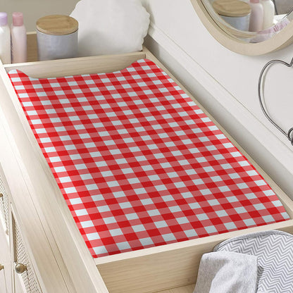 Red And White Check Pattern Print Changing Pad Cover