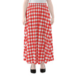 Red And White Check Pattern Print Chiffon Maxi Skirt