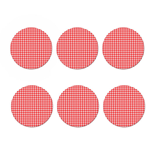 Red And White Check Pattern Print Coaster Set