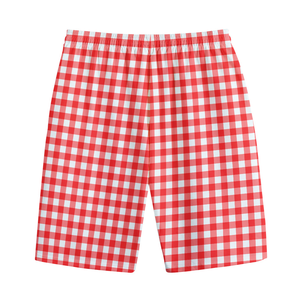 Red And White Check Pattern Print Cotton Shorts