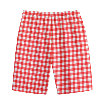 Red And White Check Pattern Print Cotton Shorts
