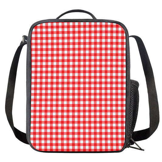 Red And White Check Pattern Print Crossbody Lunch Bag