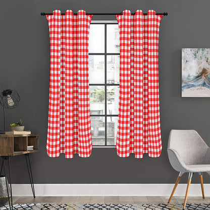 Red And White Check Pattern Print Curtain