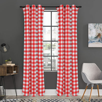 Red And White Check Pattern Print Curtain