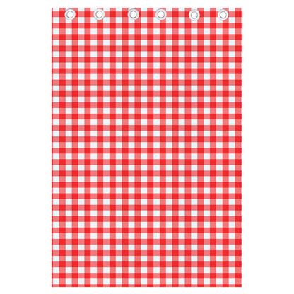 Red And White Check Pattern Print Curtain