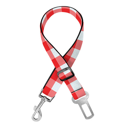 Red And White Check Pattern Print Dog Seat Belt