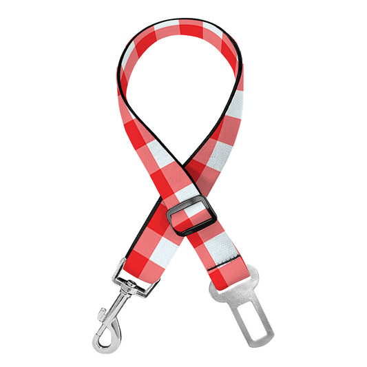 Red And White Check Pattern Print Dog Seat Belt
