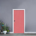 Red And White Check Pattern Print Door Sticker