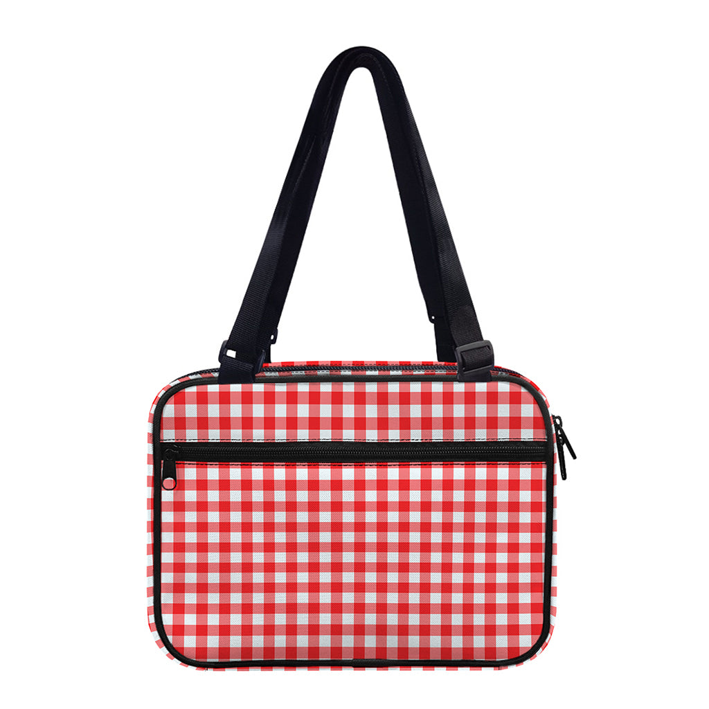Red And White Check Pattern Print Double Strap Bible Bag