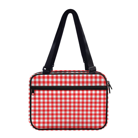 Red And White Check Pattern Print Double Strap Bible Bag