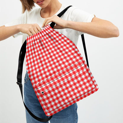 Red And White Check Pattern Print Drawstring Backpack