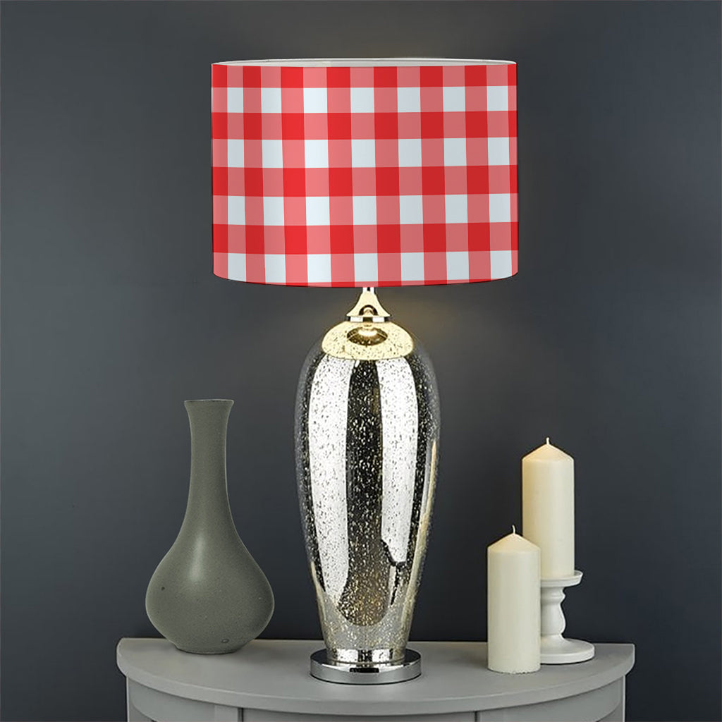 Red And White Check Pattern Print Drum Lamp Shade