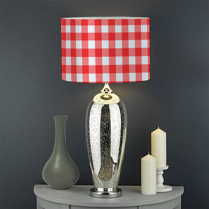 Red And White Check Pattern Print Drum Lamp Shade