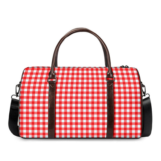 Red And White Check Pattern Print Duffle Bag