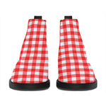 Red And White Check Pattern Print Flat Ankle Boots