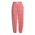 Red And White Check Pattern Print Fleece Lined Knit Pants