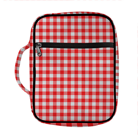 Red And White Check Pattern Print Front Pocket Bible Bag