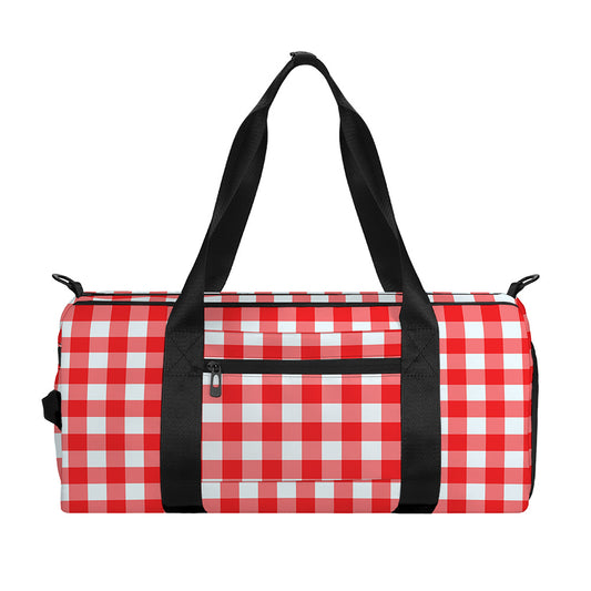 Red And White Check Pattern Print Gym Bag