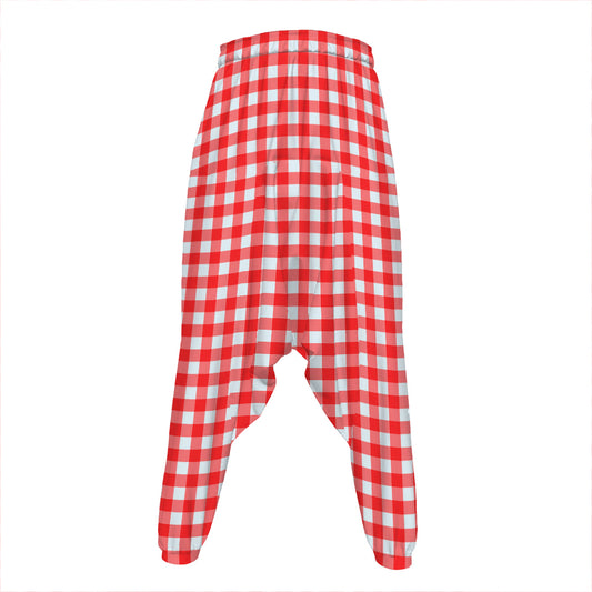 Red And White Check Pattern Print Hammer Pants