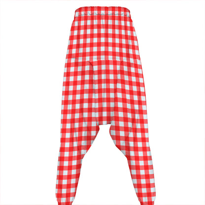 Red And White Check Pattern Print Hammer Pants