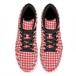 Red And White Check Pattern Print High Top Leather Sneakers